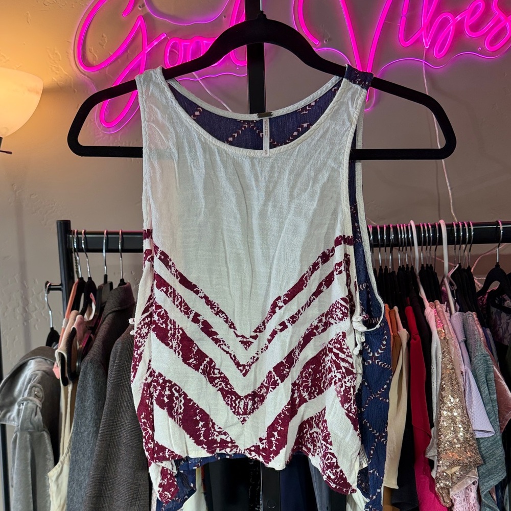 Free People Burgundy and White Chevron Tank Top